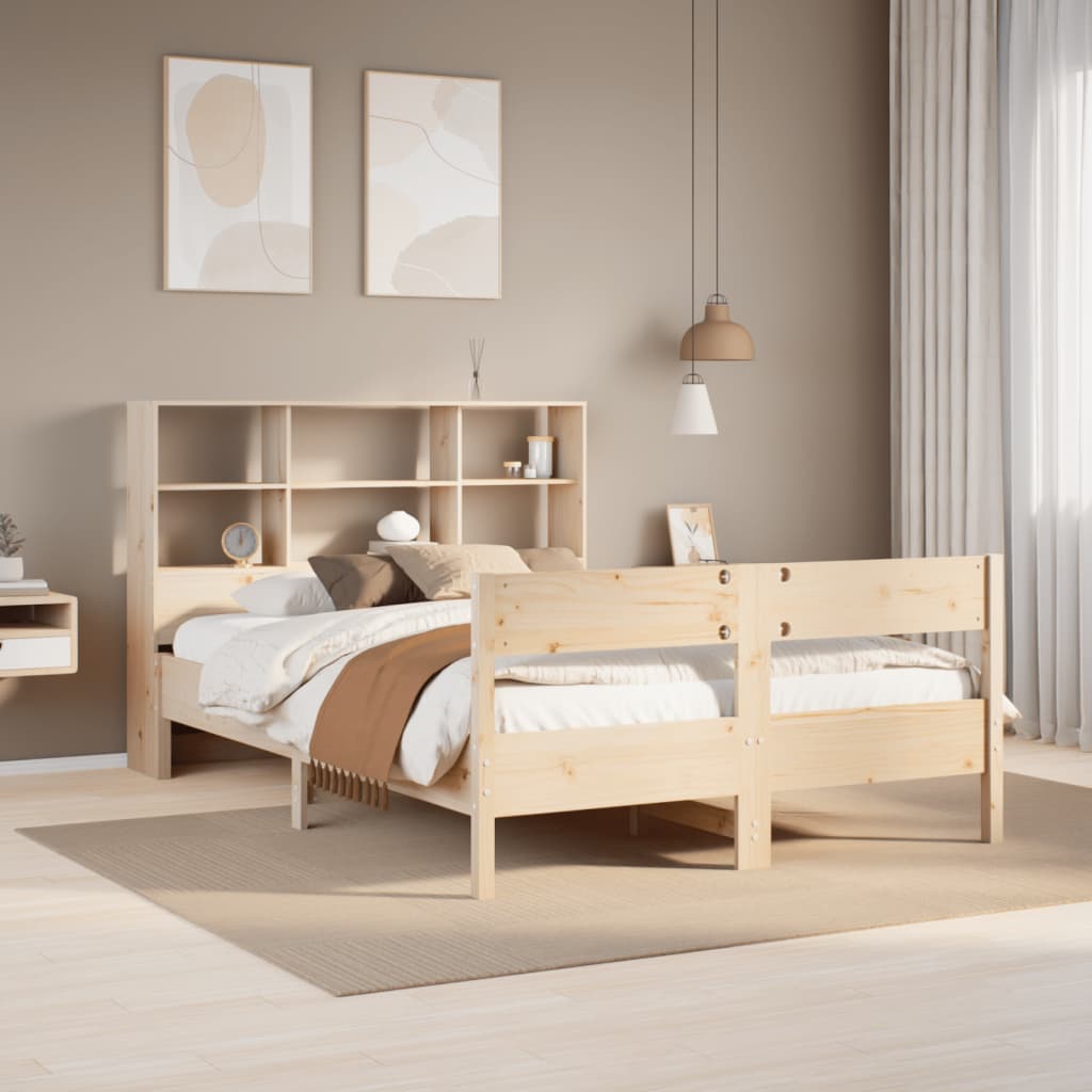 Bookcase Bed Without Mattress 140X190Cm Solid Wood Pine
