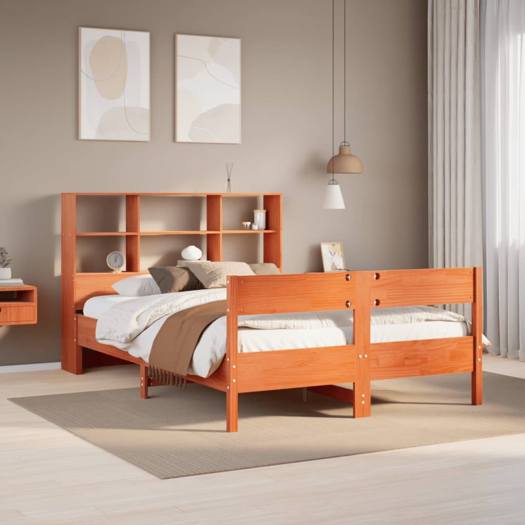 Bookcase Bed Without Mattress 140X190Cm Solid Wood Pine