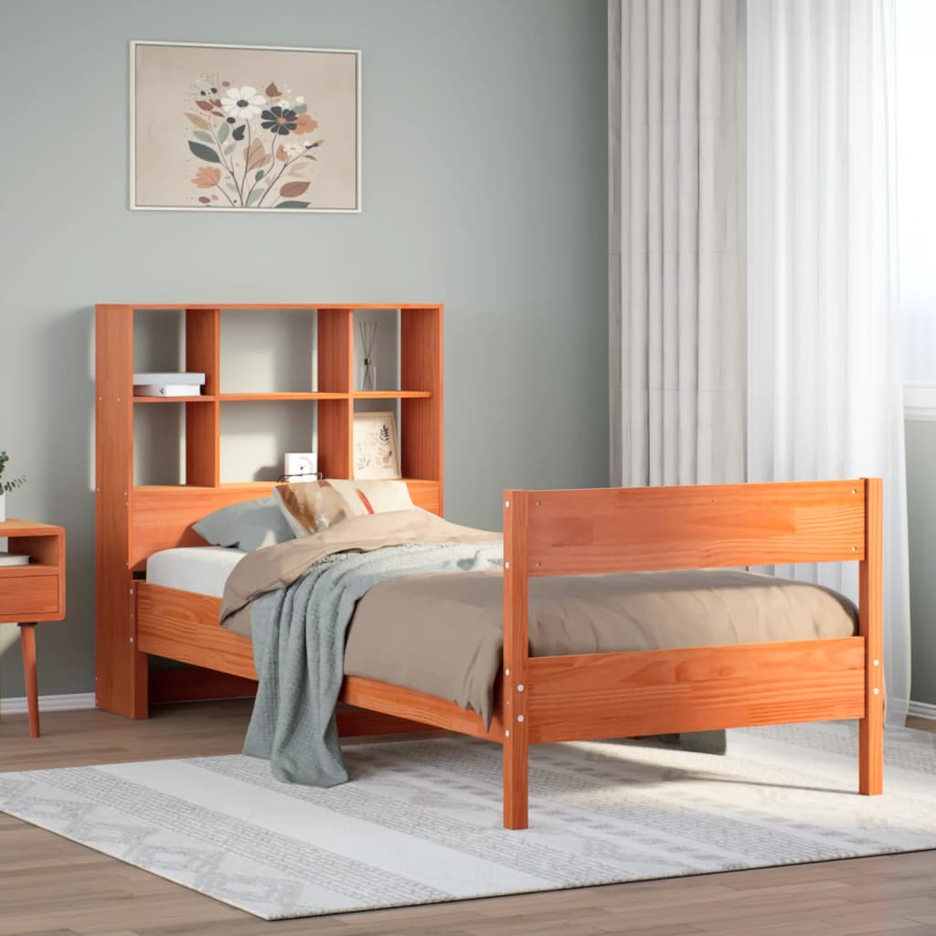 Bookcase Bed Without Mattress 140X190Cm Solid Wood Pine