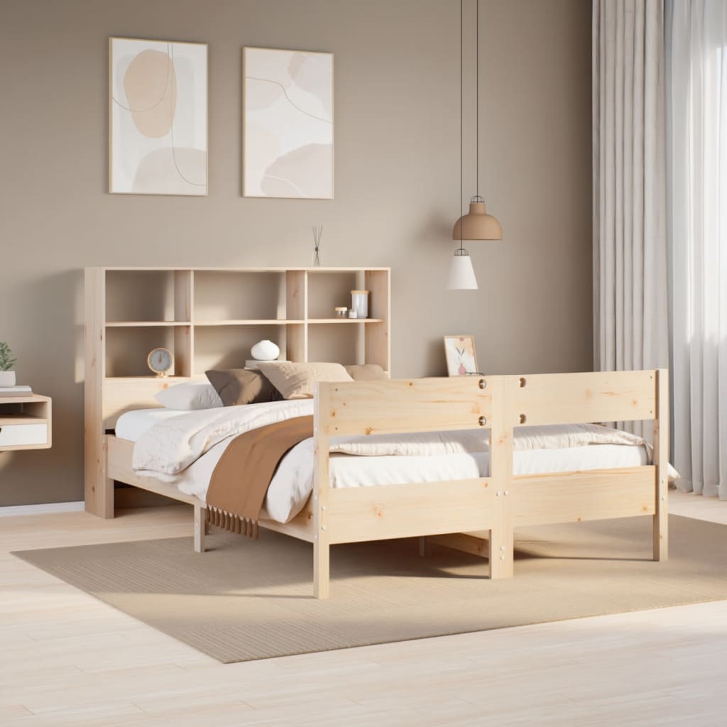 Bookcase Bed Without Mattress 140X190Cm Solid Wood Pine