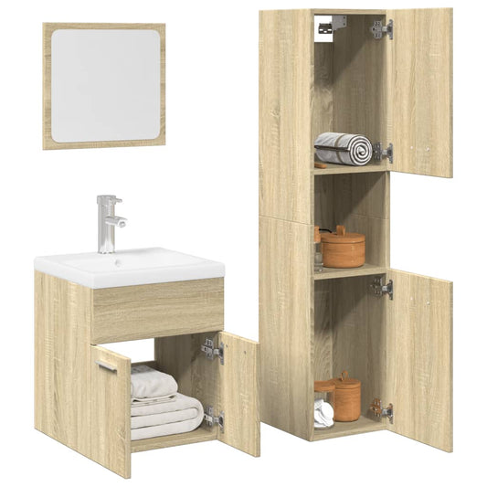 3 Piece Bathroom Furniture Set Engineered Wood