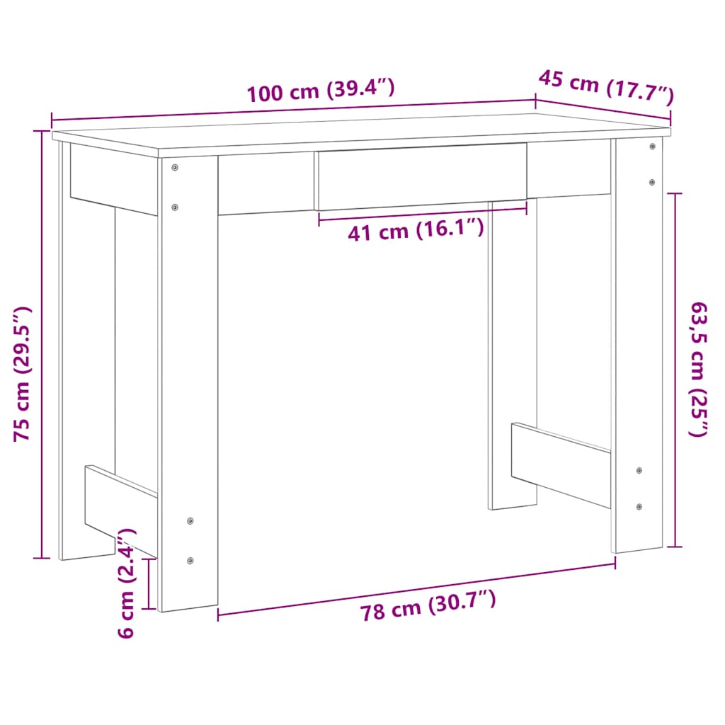 Desk 100X45X75 Cm Engineered Wood