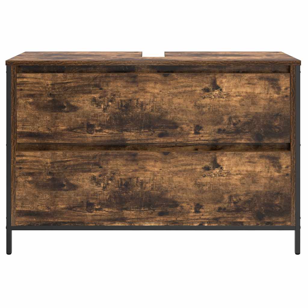 Bathroom Basin Cabinet With Drawers Smoked Oak 90X34.5X60 Cm