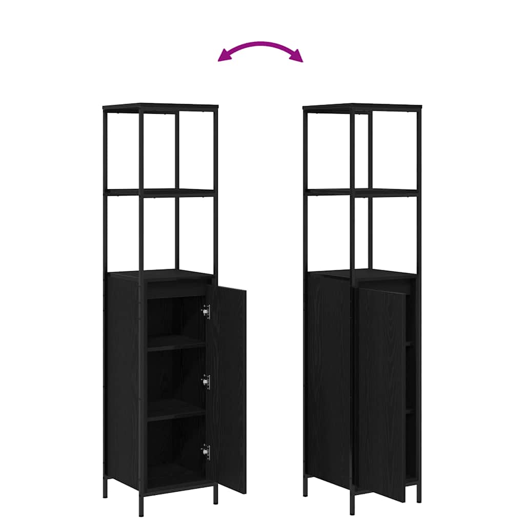 Bathroom Cabinet With Shelves Black Oak 36X35X165 Cm