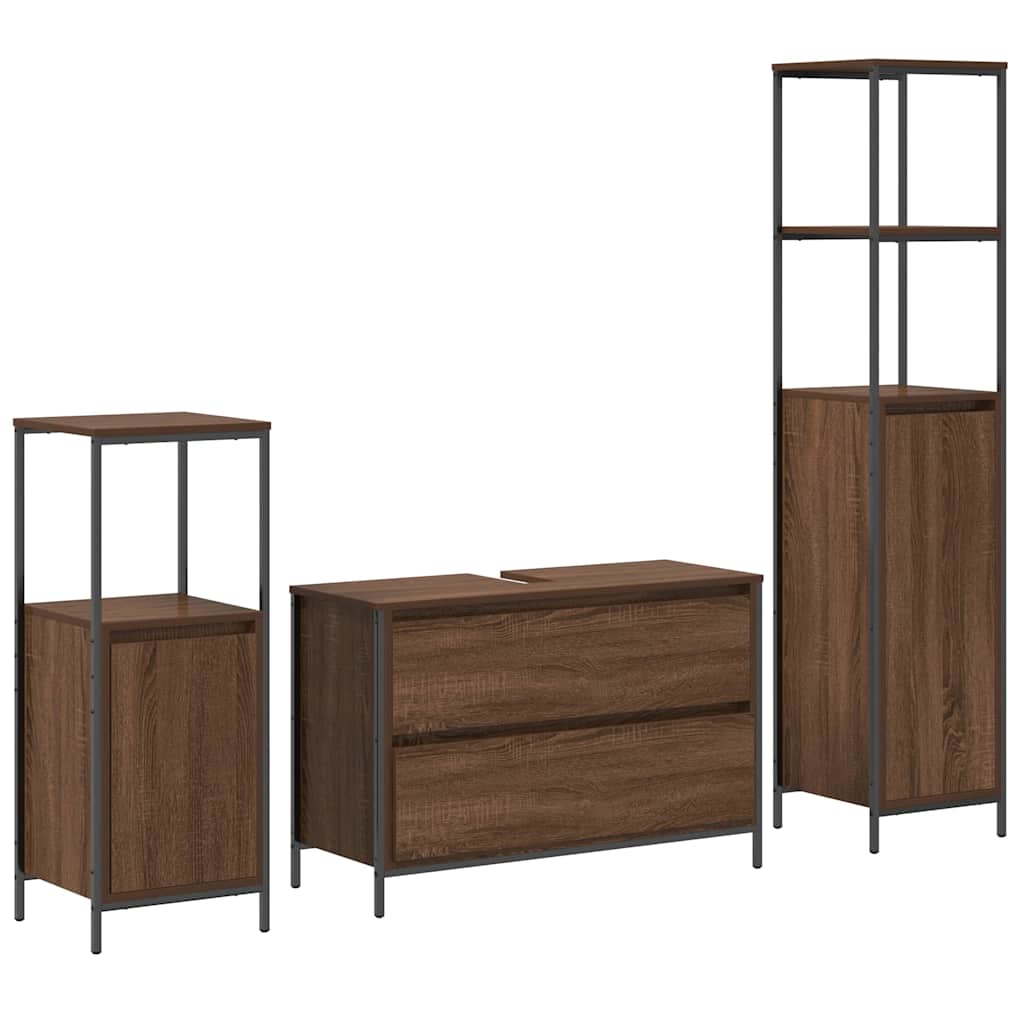 3 Piece Bathroom Furniture Set Engineered Wood
