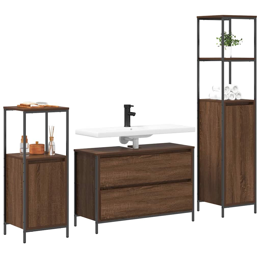 3 Piece Bathroom Furniture Set Engineered Wood
