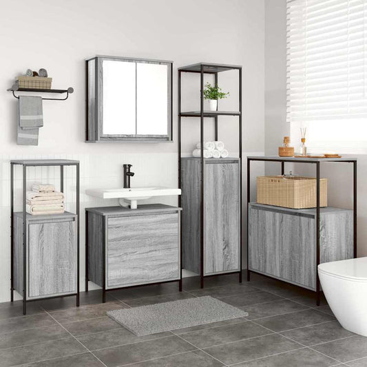 Bathroom Furniture Set With Shelf 5 Pcs Grey 76.5 X 35 X 95 Cm