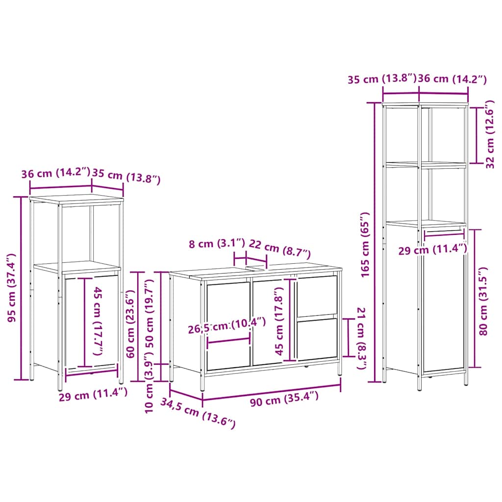 3-Piece Bathroom Furniture Set - Engineered Wood