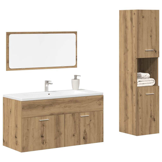 3 Piece Bathroom Furniture Set Engineered Wood