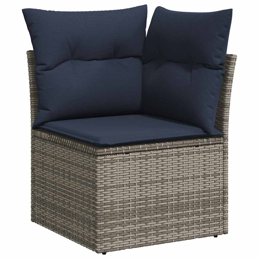 7 Piece Garden Sofa Set With Cushions Black Poly Rattan Acacia