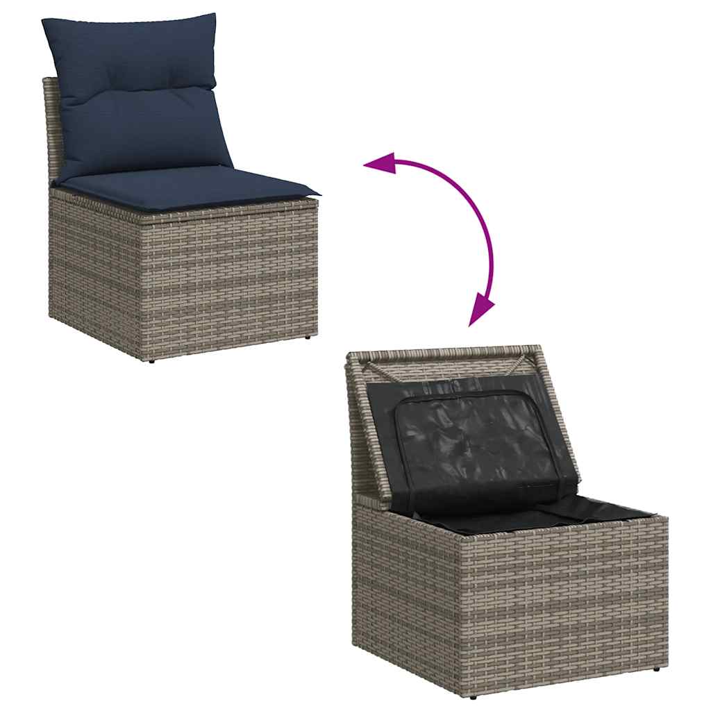 7 Piece Garden Sofa Set With Cushions Black Poly Rattan Acacia