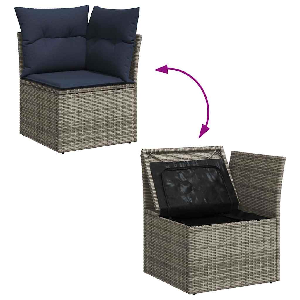 7 Piece Garden Sofa Set With Cushions Black Poly Rattan Acacia