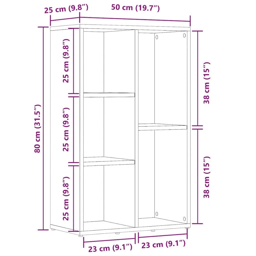 Bookcase 50X25X80 Cm Engineered Wood