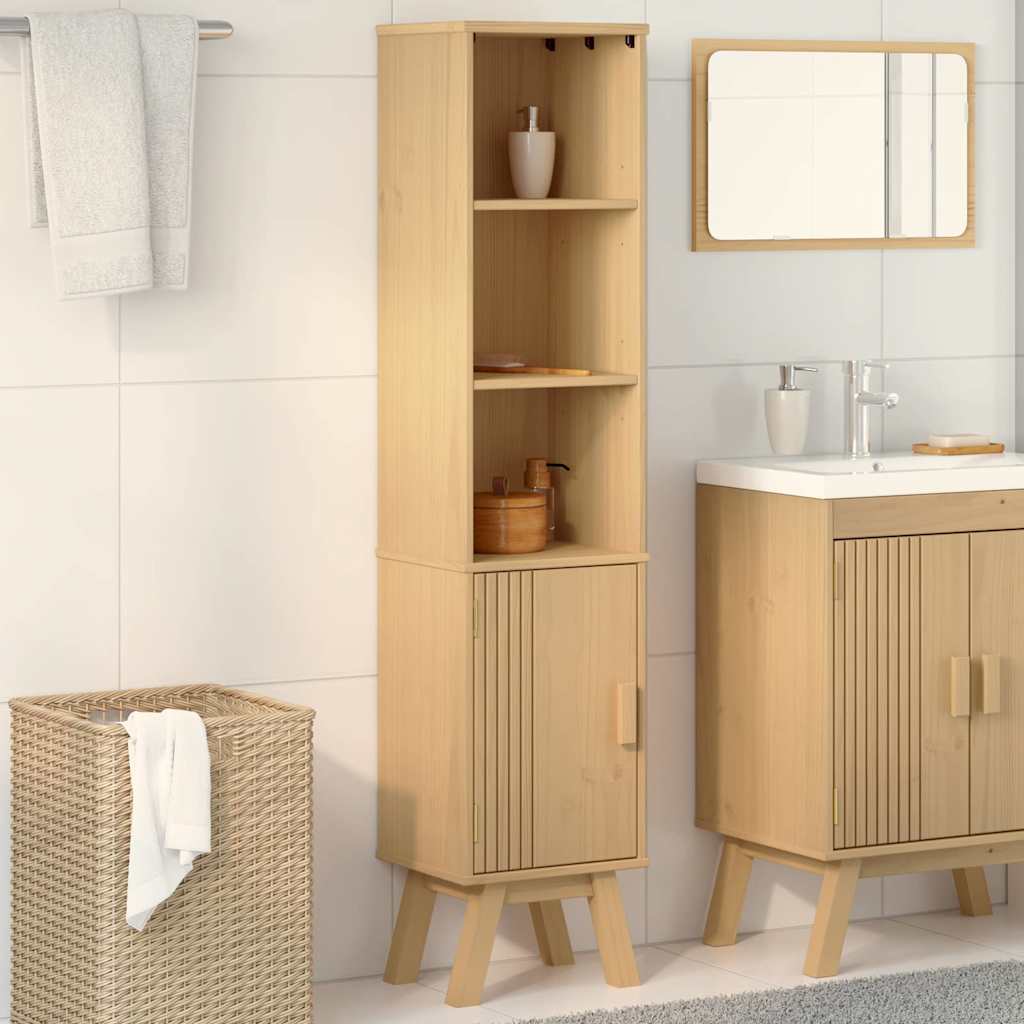 Bathroom Cabinet Olden Brown 35 X 30 X 159 Cm Solid Pine Wood