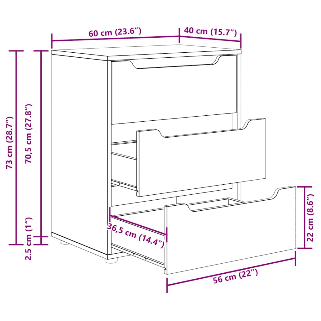 Sideboard Visnes Concrete Grey 60X40X73 Cm Engineered Wood