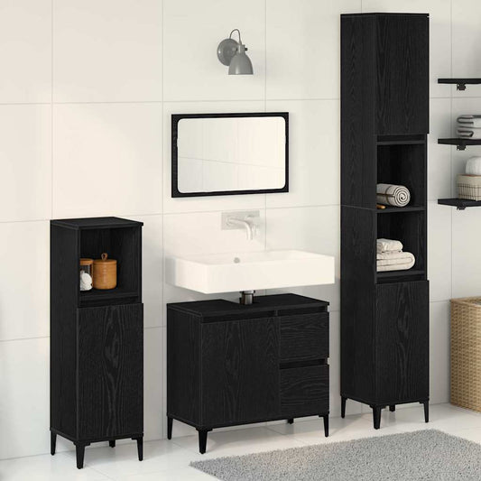 Bathroom Furniture Set With Drawer 3 Pcs Black 30 X 30 X 180 Cm