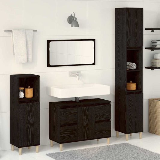 Bathroom Furniture Set With Drawer 3 Pcs Black 30 X 30 X 180 Cm