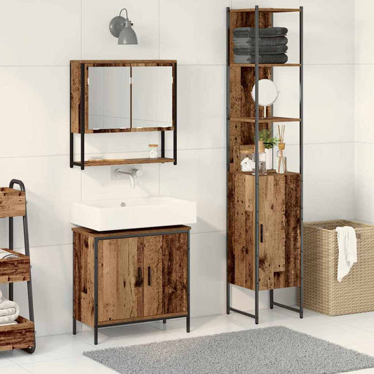 Bathroom Furniture Set With Door 3 Pcs Brown 33 X 33 X 185.5 Cm