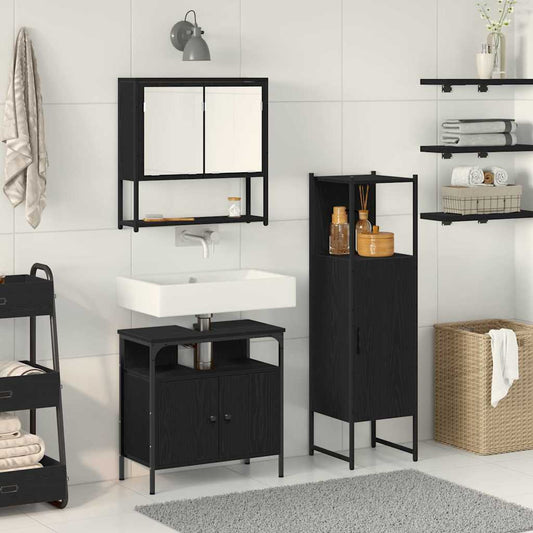 Bathroom Furniture Set With Door 3 Pcs Black 33 X 33 X 120.5 Cm