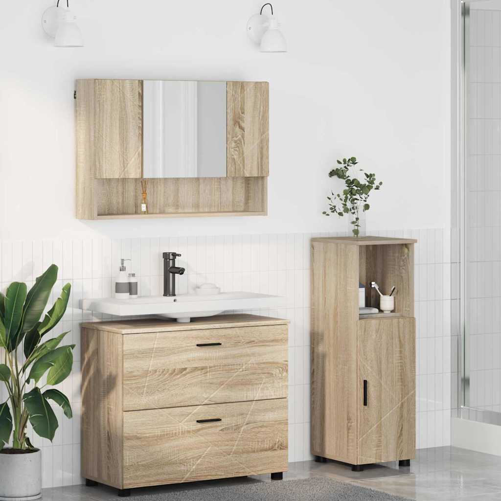Bathroom Furniture Set With Shelf 3 Pcs 76.5 X 35 X 64 Cm