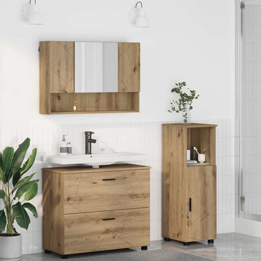 Bathroom Furniture Set With Shelf 3 Pcs 76.5 X 35 X 64 Cm
