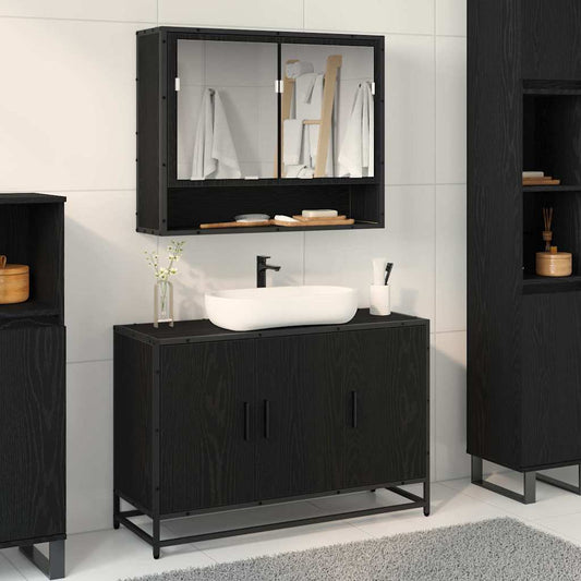 Bathroom Sink Cabinet Black Oak 90 X 33 X 60 Cm Engineered Wood