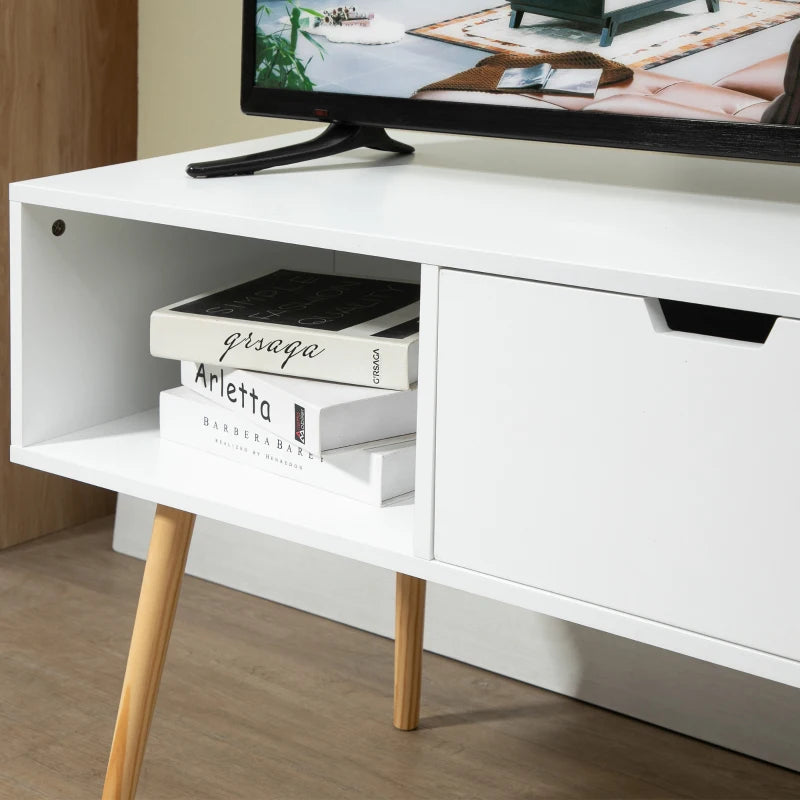 HOMCOM TV Cabinet, TV Unit for TVs up to 47", TV Table with Shelf and Drawer, Entertainment Centre with Cable Hole for Living Room, White