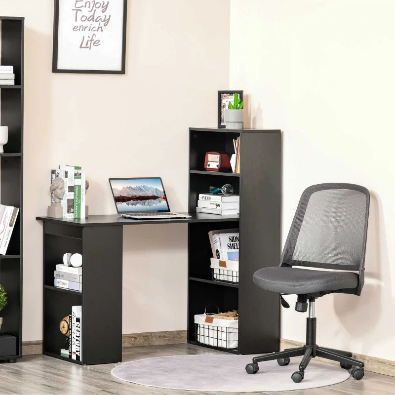 HOMCOM 120cm Modern Computer Desk Bookshelf Writing Table Workstation 6 Shelves - Black
