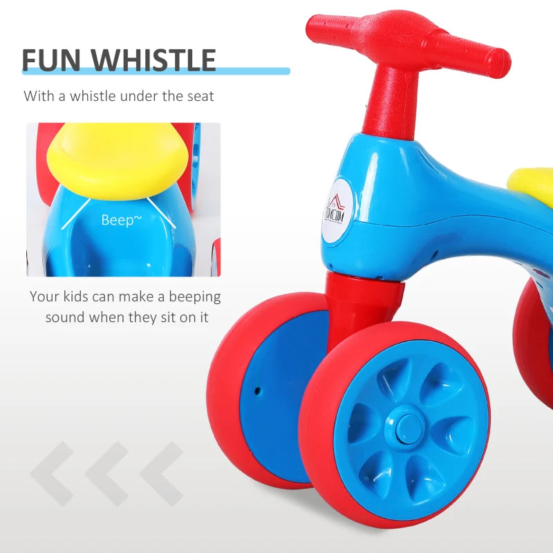 HOMCOM Baby Balance Bike Toddler for Aged 1.5-3 Years Training Walker Smooth Rubber Wheels Ride on Toy Storage Bin Blue Red