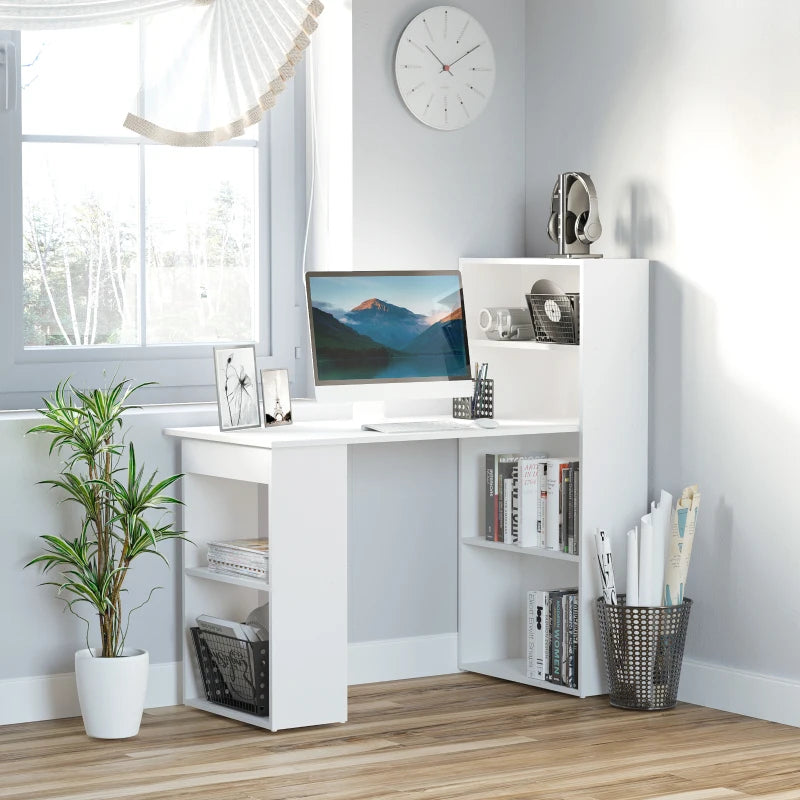 HOMCOM 120cm Modern Computer Desk Bookshelf Writing Table Workstation White 6 Shelves