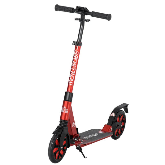 Foldable Adjustable Kick Scooter, with Dual Shock Absorber and ABEC-9 Bearing - Red