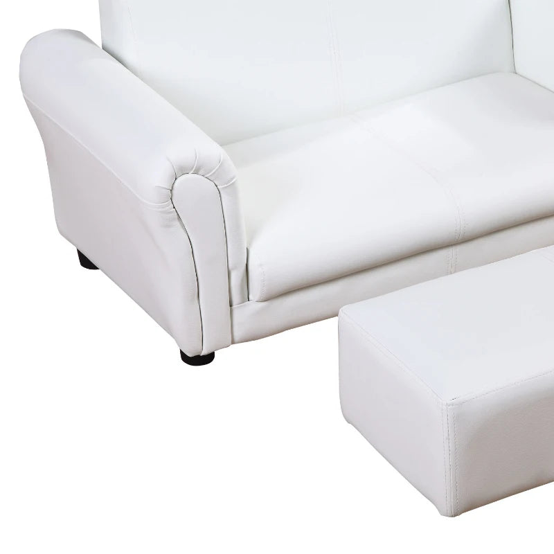 HOMCOM Childrens Sofa Chair, 2 Seater Toddler Chair Kids Twin Sofa Boys Girls Couch w/ Footstool (White)