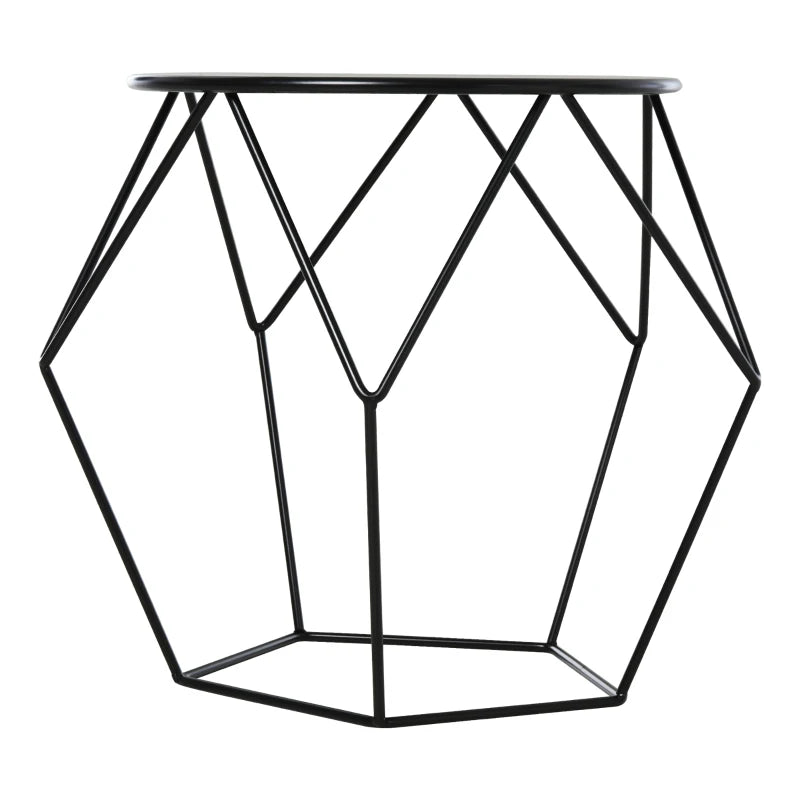 HOMCOM Black Round Coffee Table, Steel Minimalist Pentagon Shaped