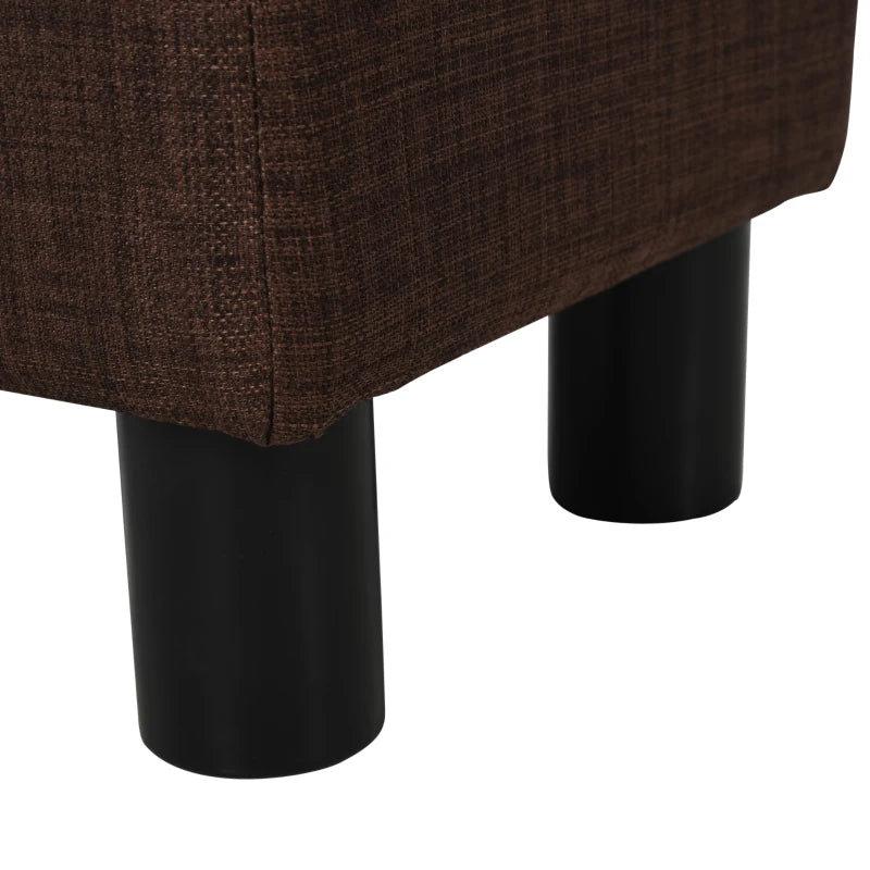 HOMCOM Linen Fabric Footstool Ottoman Cube w/ 4 Plastic Legs Dark Brown