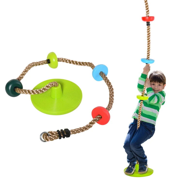 HOMCOM Kids Climbing Rope Tree Swing Disc Swing Seat Outdoor Playground Backyard Hanging Rope Playset for Ages 3-12