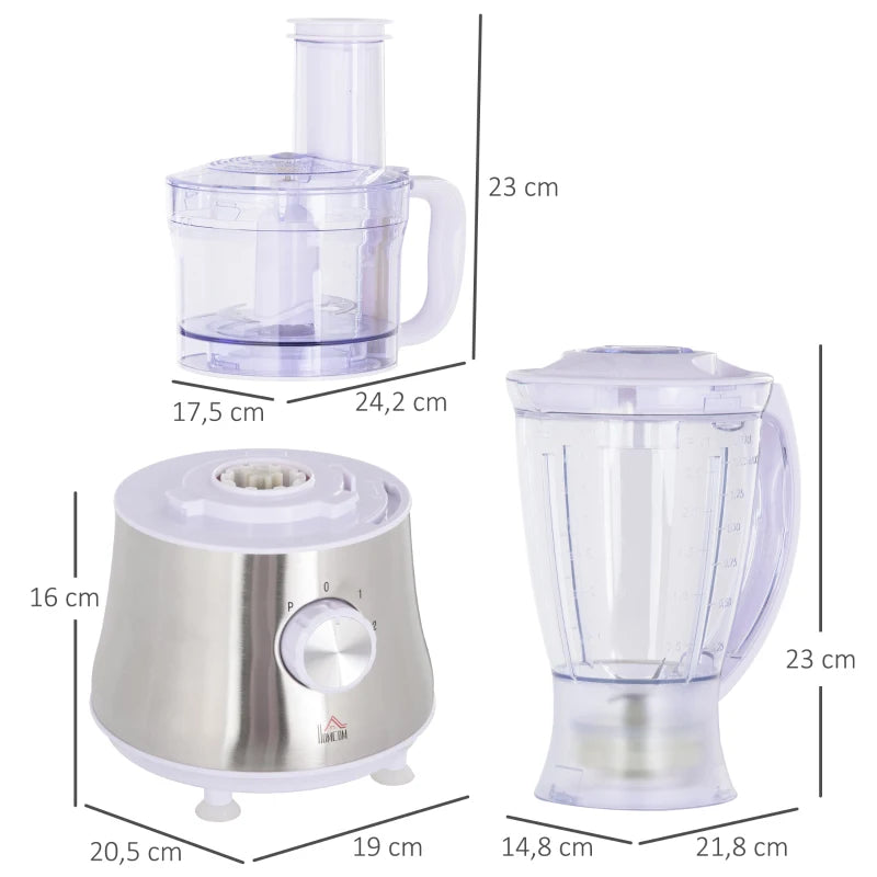 HOMCOM Electric Blender with 1L Bowl, 1.5L Blender, Knife Blades, Reversible Slicing and Grating Discs, Adjustable Speed and Pulse, 500W