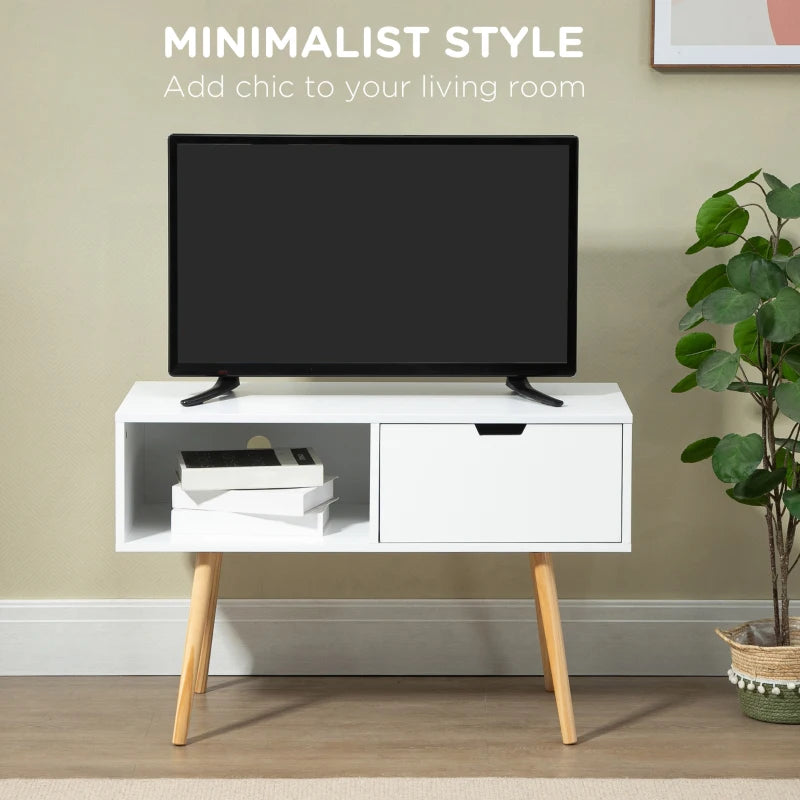 HOMCOM TV Cabinet, TV Unit for TVs up to 47", TV Table with Shelf and Drawer, Entertainment Centre with Cable Hole for Living Room, White