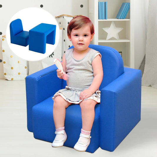 2 in 1 Kids Table Chair Set, Multifunctional Convertible Mini Sofa , Blue