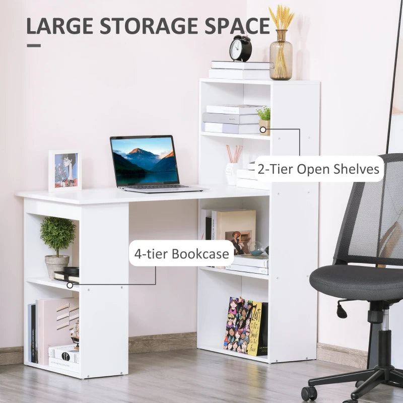 HOMCOM 120cm Modern Computer Desk Bookshelf Writing Table Workstation White 6 Shelves
