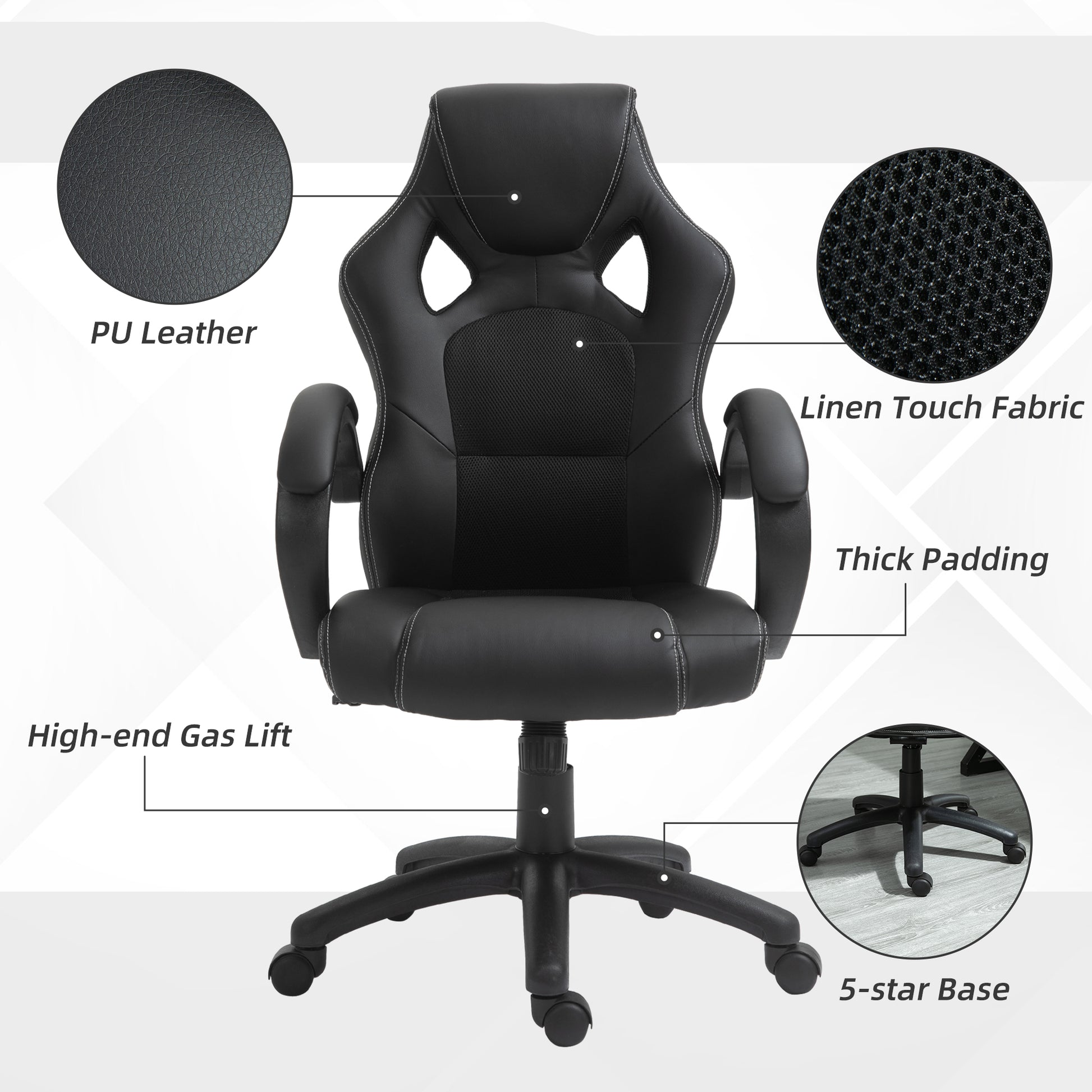 Vinsetto High-Back Gaming Chair with 360-degree Swivel & Wheels, Faux Leather Computer Racing Gamer Desk Chair for Home Office, Black