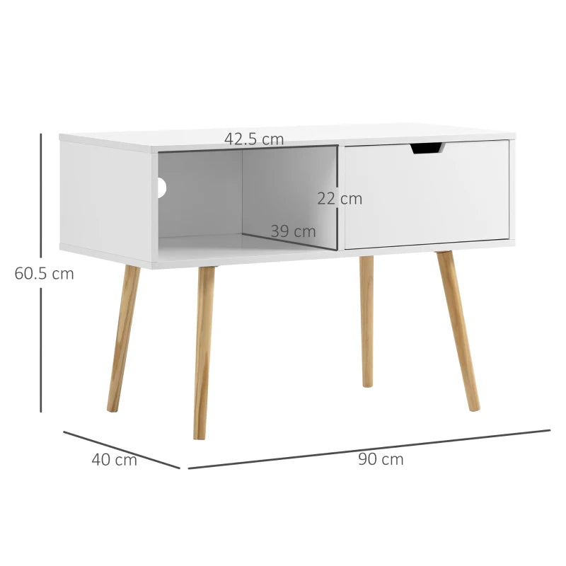 HOMCOM TV Cabinet, TV Unit for TVs up to 47", TV Table with Shelf and Drawer, Entertainment Centre with Cable Hole for Living Room, White