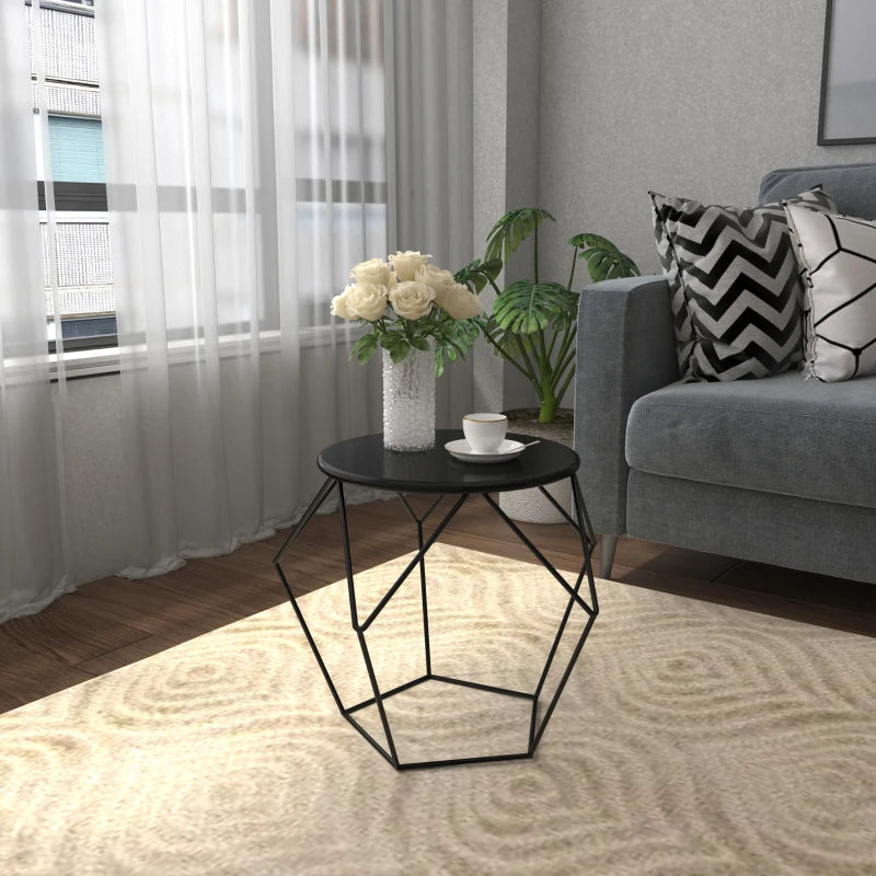 HOMCOM Black Round Coffee Table, Steel Minimalist Pentagon Shaped