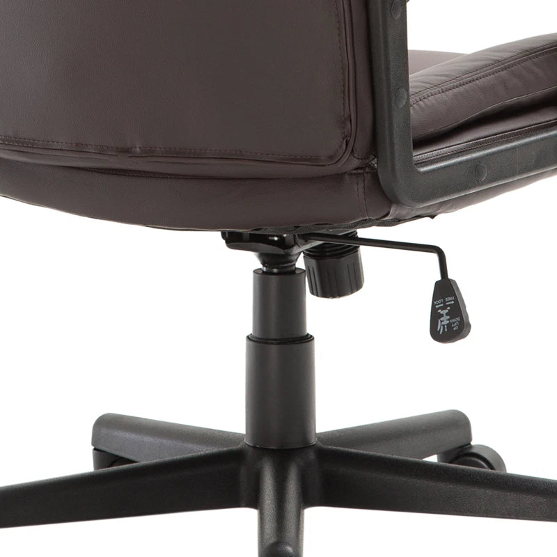 HOMCOM Mid Back Executive Office Chair, Faux Leather Computer Desk Chair with Swivel, Double-Tier Padding, Arm, Wheels, Brown