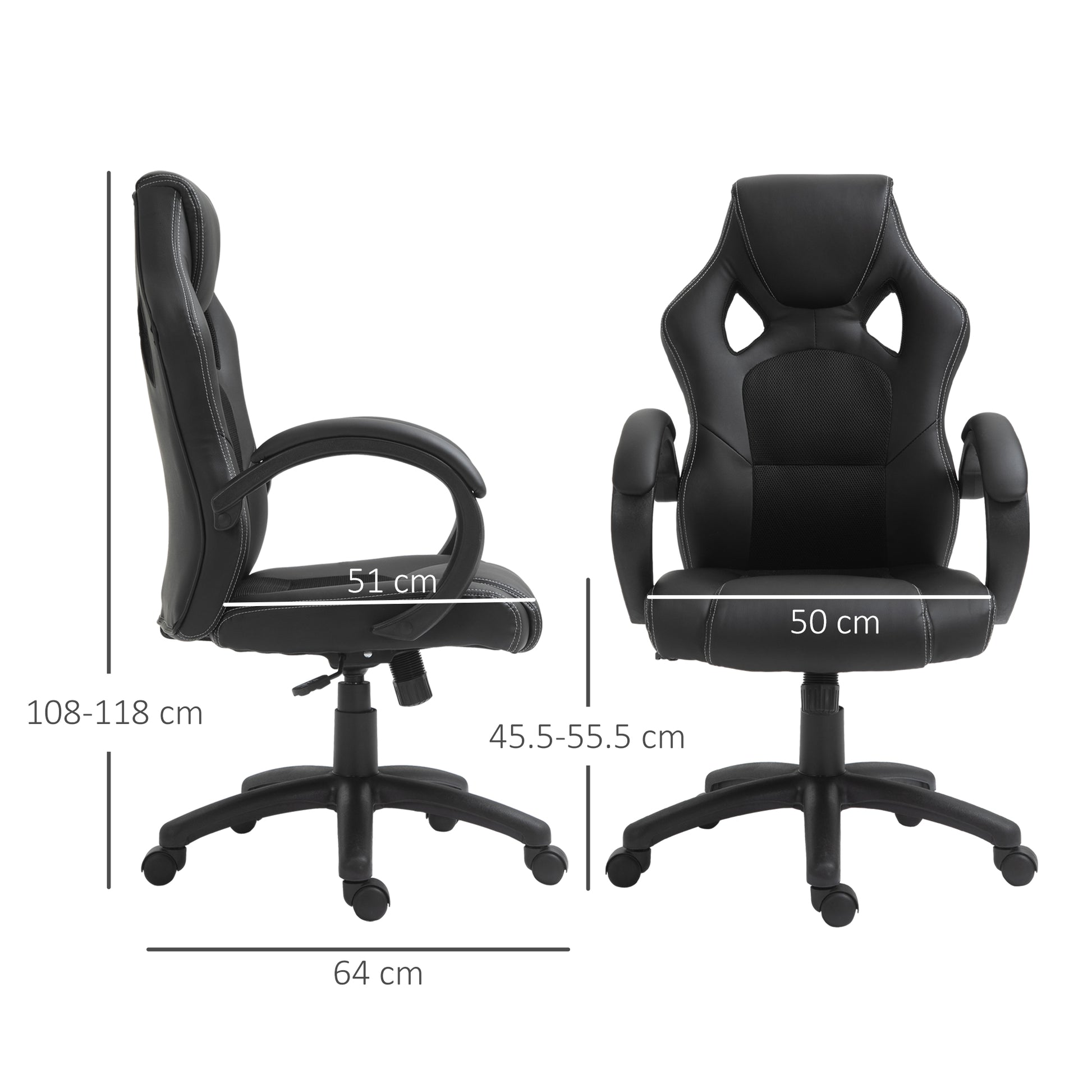 Vinsetto High-Back Gaming Chair with 360-degree Swivel & Wheels, Faux Leather Computer Racing Gamer Desk Chair for Home Office, Black