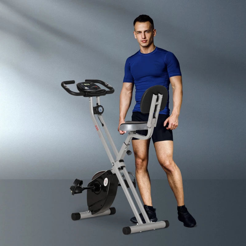 HOMCOM Exercise Bike Fitness Bicycle Indoor trainer Foldable 8-level Magnetic Resistance Adjustable w/LCD Monitor Pulse Sensor, Black