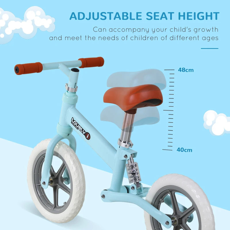 HOMCOM 12" Kids Balance Bike No Pedal Bicycle Adjustable Seat Toddler Training Bike W/ Shock Absorber 2 - 5 Years Blue