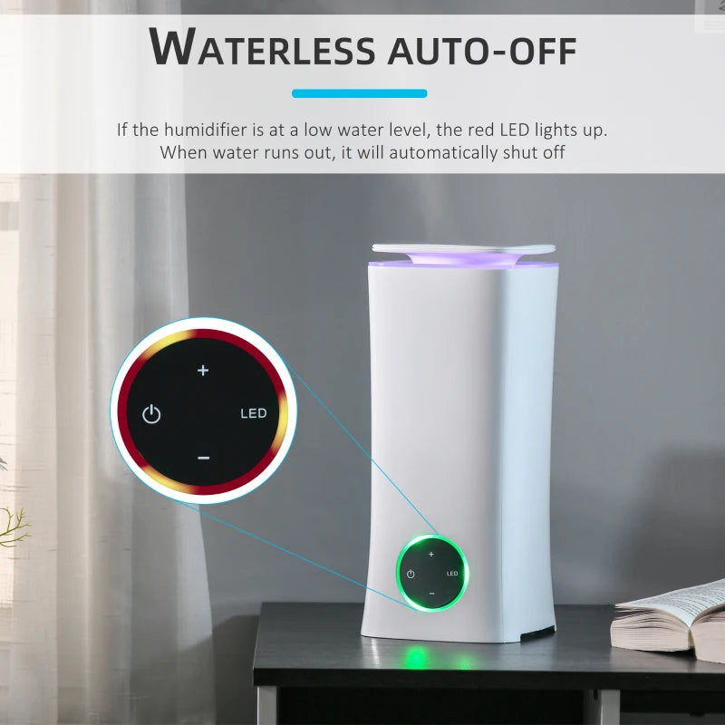 HOMCOM 2L Cool Mist Humidifier, Air Humidifier with 7-Colour Lights, 3 Mode, Auto Shut Off, 8-10 Working Hours for Home Bedroom, White