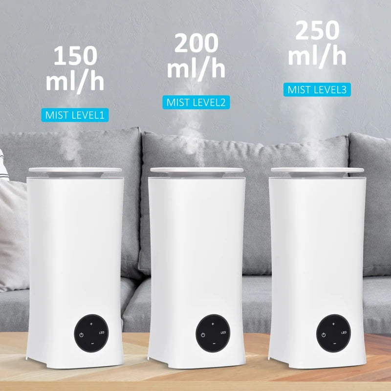 HOMCOM 2L Cool Mist Humidifier, Air Humidifier with 7-Colour Lights, 3 Mode, Auto Shut Off, 8-10 Working Hours for Home Bedroom, White