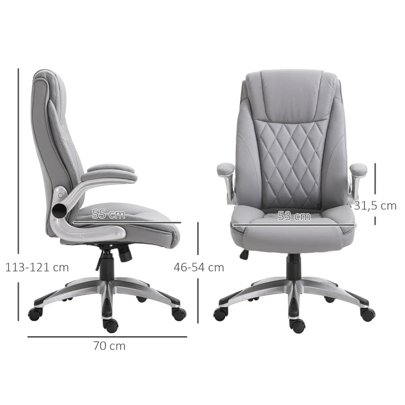 Vinsetto High Back Executive Office Chair, Height Adjustable PU Leather Ergonomic Chair, with Flip-up Arm, 360-Degree Swivel & Wheels, Grey