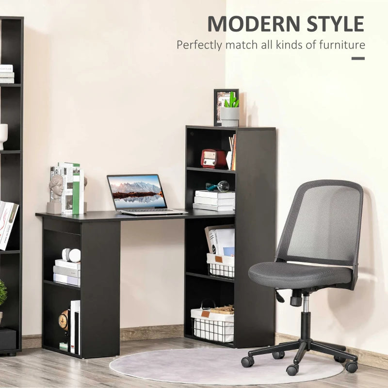 HOMCOM 120cm Modern Computer Desk Bookshelf Writing Table Workstation 6 Shelves - Black